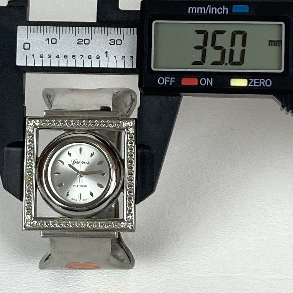 Geneva Platinum Watch Women Silver Tone Open Cuff Enamel Hearts New Battery 6" - Picture 7 of 9